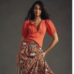 NWT! Anthropologie Pilcro Bella Henley Top Red Size XS